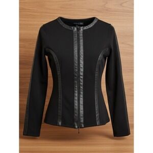 Vermani Womens XS S Black Full Zip Moto Trim Lightweight Jacket Top Fitted